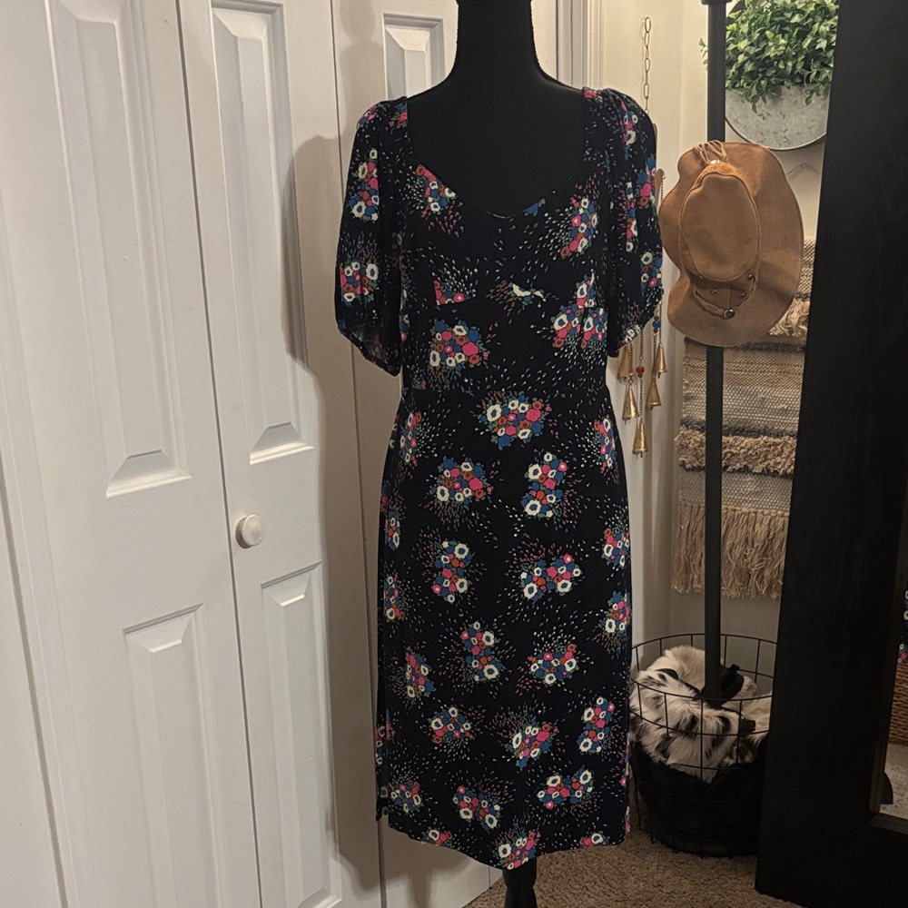 Anthropologie Black Floral Midi Dress